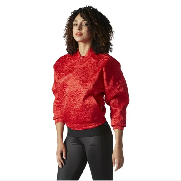 Red floral adidas jacket new arrivals
